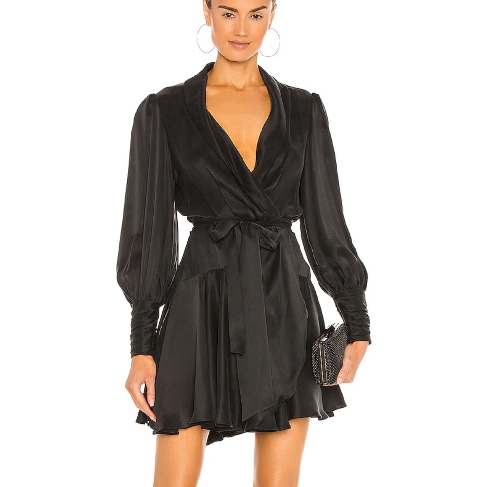 ZIMMERMANN Black Silk Wrap Ruffle Dress 0